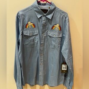 Howler Brothers - FUTUREBIRDS , Light Blue Shirt w/ rainbow Bird Logo - MEDIUM